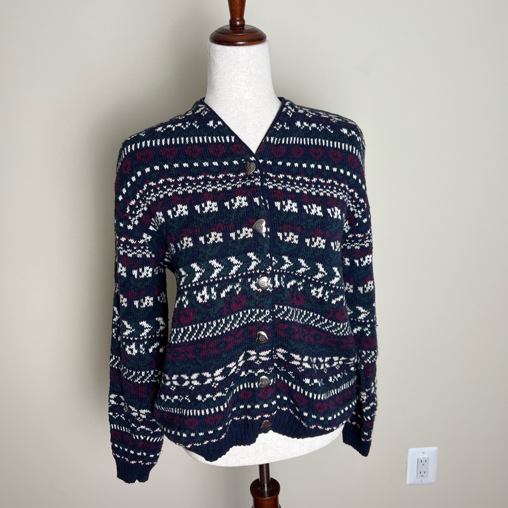 Vintage Northern Reflections Fair Isle Knit Cardigan Sweater Small Made in US